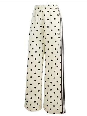 adidas Cream Wide-Leg Polka Dot Track Pants with Black Stripes